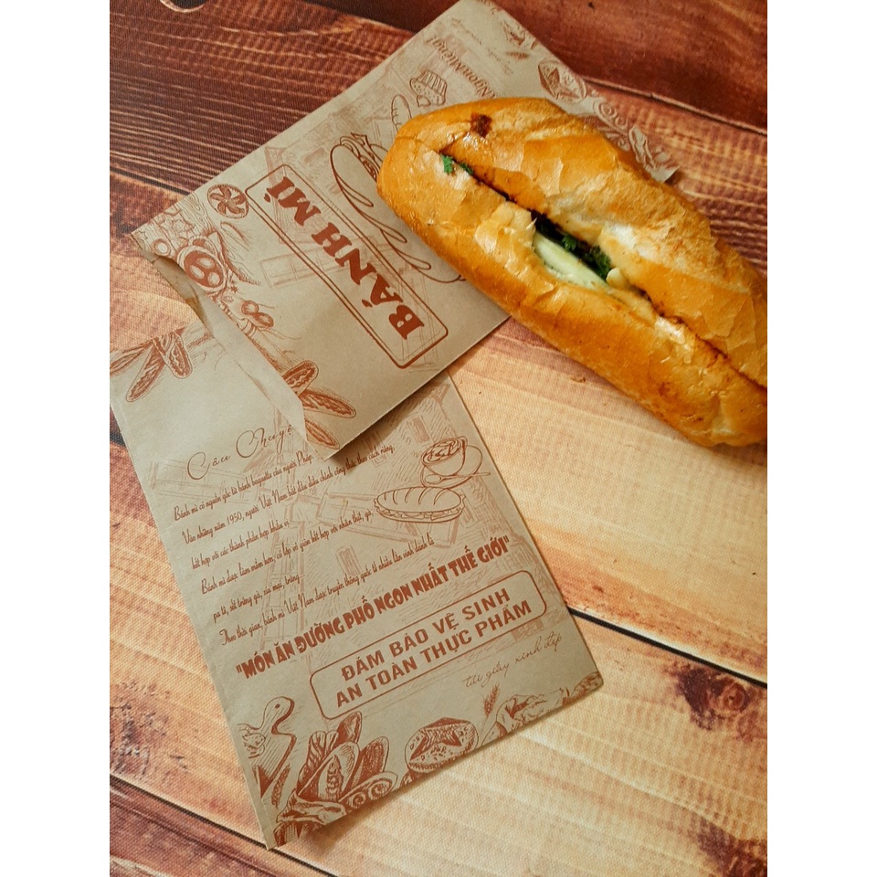100 Túi Giấy Đựng Bánh Mì Thịt Nướng, Bánh Mì Đặc Ruột size 14x20cm - Giấy Kraft Nhật Dầy | BigBuy360 - bigbuy360.vn