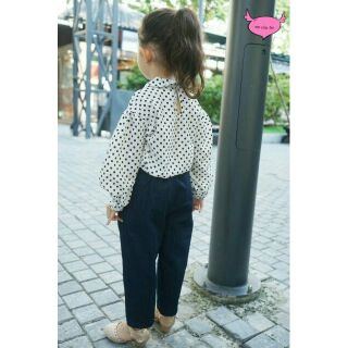 Bộ đồ bé gái áo tay bồng tiểu thư kết hợp quần bò hoặc quần đũi