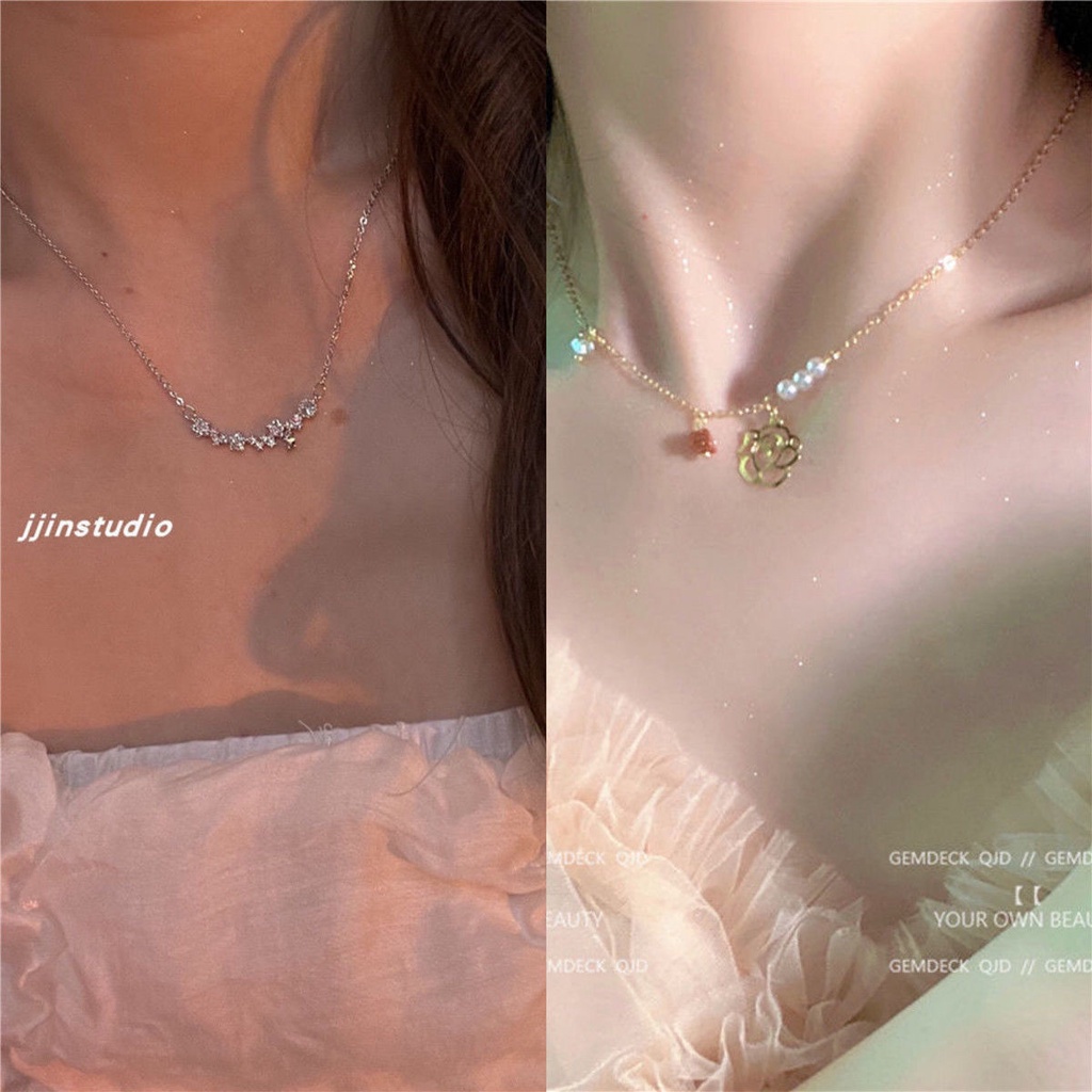 Vòng Cổ choker Mặt Hoa Đính Đá zircon Phong Cách Hàn Quốc Sang Trọng
