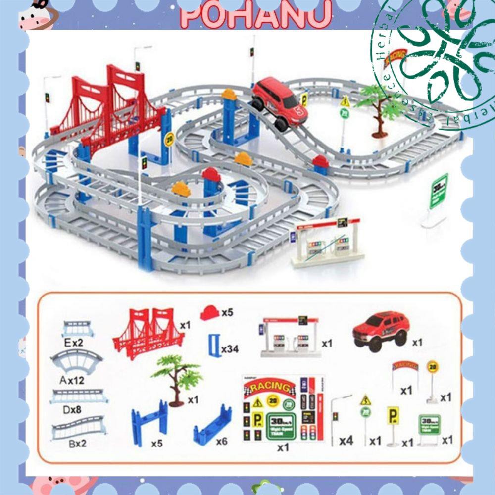 Bộ Ghép hình đường đua ô tô Pohanu bộ lắp ráp giao thông 88 chi tiết cho bé yêu OT88