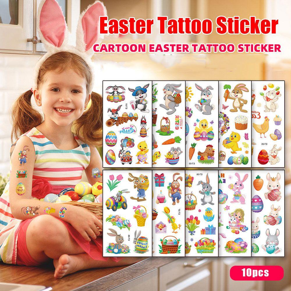 PINEVN Set 10 Hình Xăm Dán Lâu Trôi Họa Tiết Thỏ Trứng Phục Sinh Độc Đáo