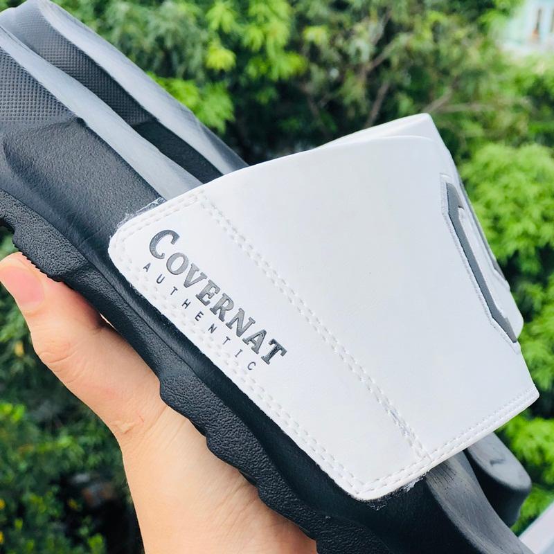Dép 𝐂𝐎𝐕𝐄𝐑𝐍𝐀𝐓 ❤️FREESHIP + HỘP❤️ dép thể thao quai ngang nam nữ Covernat đế độn 4cm có tem mác C đen quai trắng
