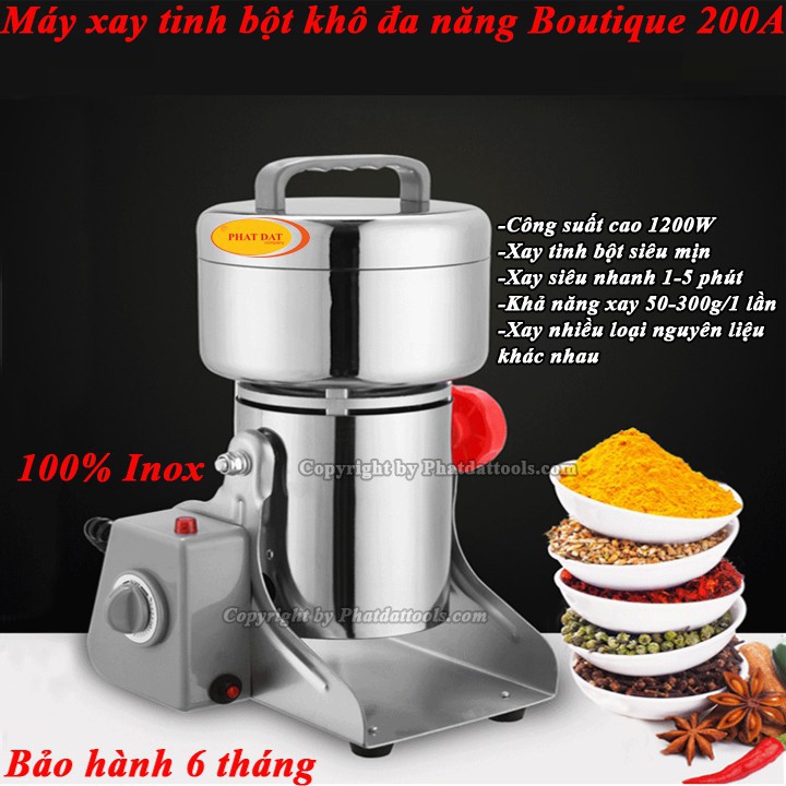 Máy xay bột khô đa năng 200A xay nghiền các loại hạt củ thảo quả thành tinh bột khô hàng inox 304