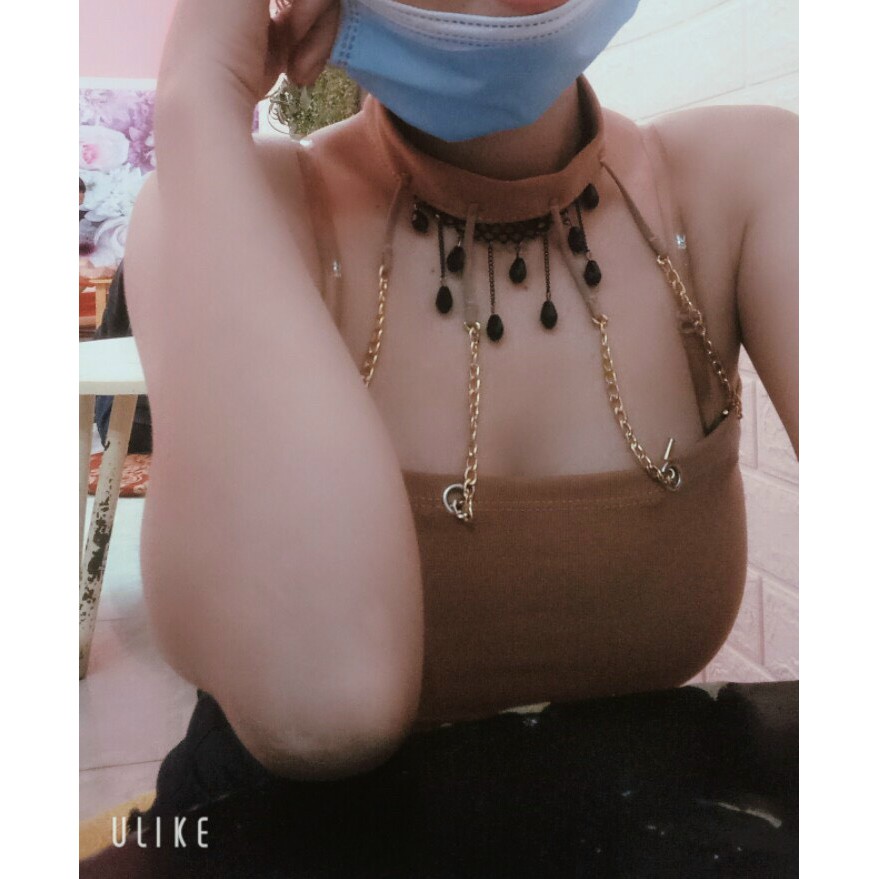 Áo ông croptop phối dây xích kèm choker cực sexy , chất thun bozip mềm mịn