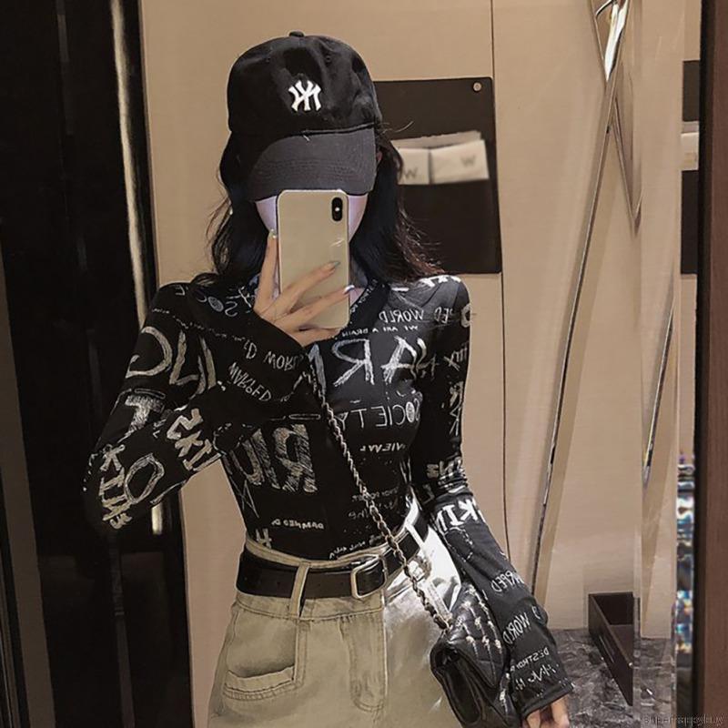 Áo Thun Dài Tay Họa Tiết Graffiti Thiết Kế Đơn Giản