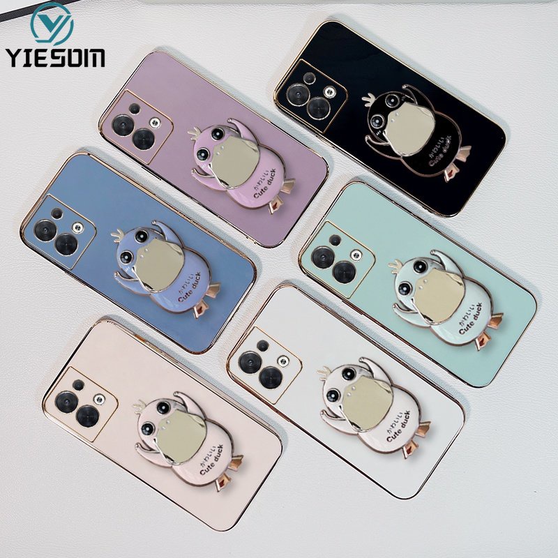 Ốp Điện Thoại Silicon Dẻo Kèm Giá Đỡ Hình Chú Vịt Dễ Thương Chống Sốc Cho OPPO Reno 8 8Z 7 7Z 4G 5G