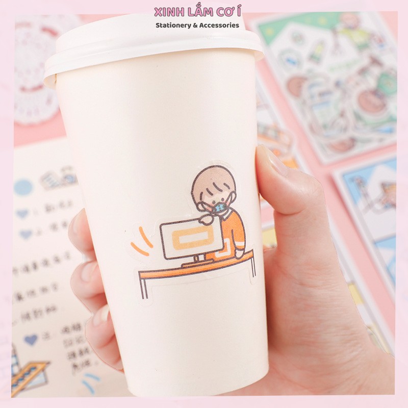 Set 40 Miếng Dán Sticker Cô Bé Cậu Bé Đeo Khẩu Trang Siêu Dễ Thương