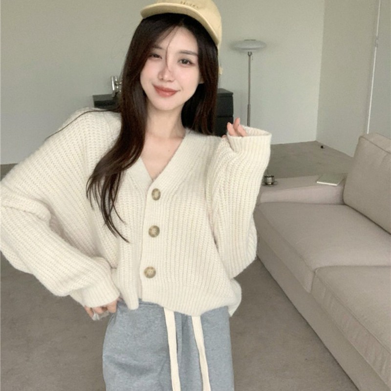 Áo len cardigan cổ  V dáng ngắn