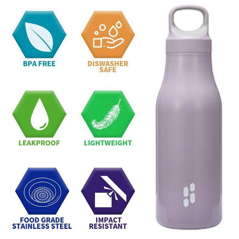 Vacuum Insulated Water Bottle, Double Wall Stainless Steel Wide Mouth Thermos Flask 15Oz