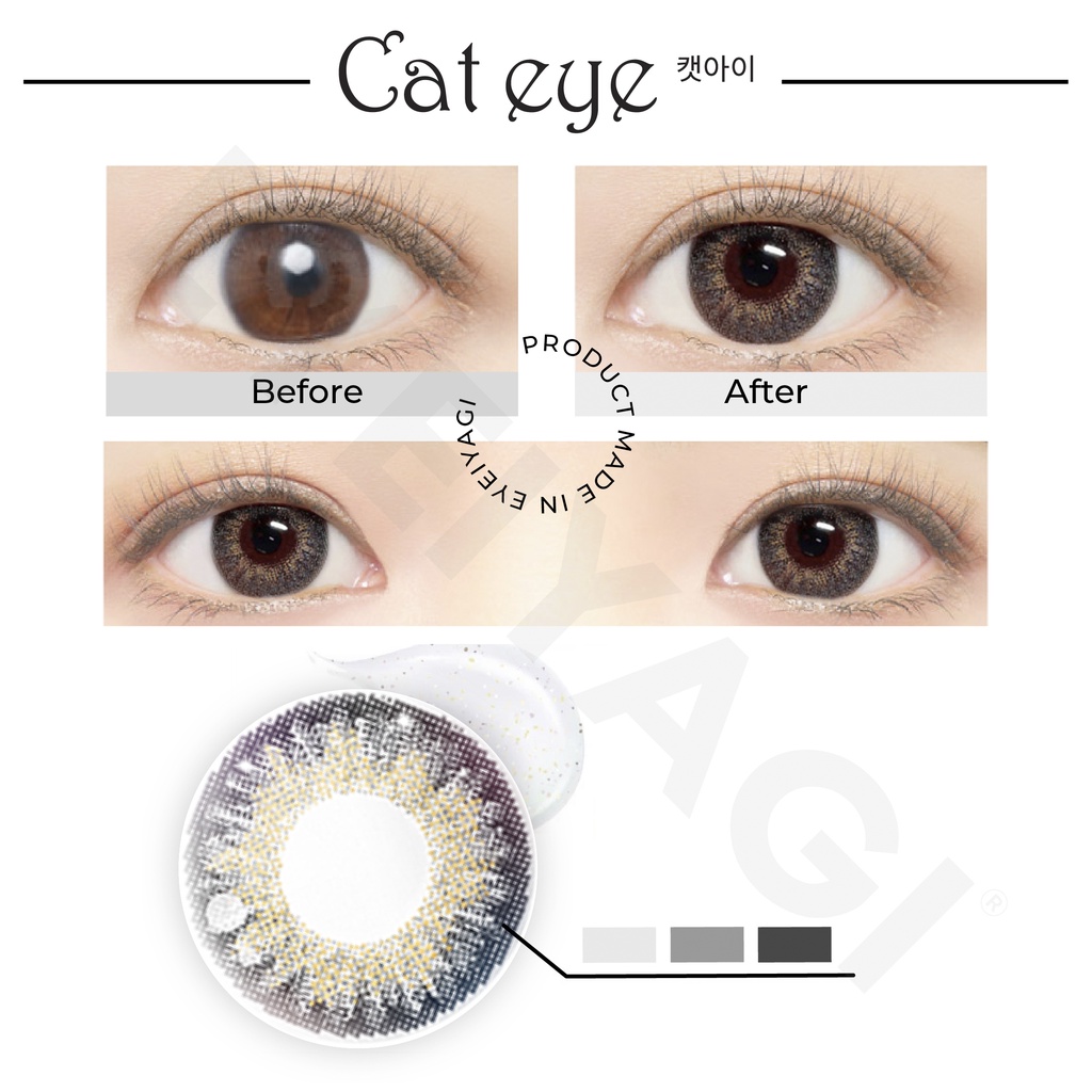 [LENS KHÔNG CẦN NGÂM] EYEIYAGI CAT EYE GRAY Tone Xám Tự Nhiên PREMIUM SILICONE HYDROGEL | Anti UV | Chính hãng HÀN QUỐC