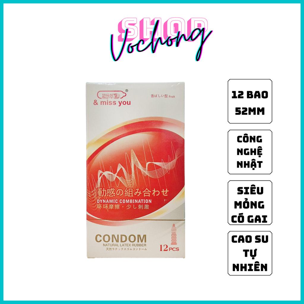 Bao cao su Gân - Gai nổi - Mỏng Miss You 12 pcs - Hàng nội địa Nhật 100%