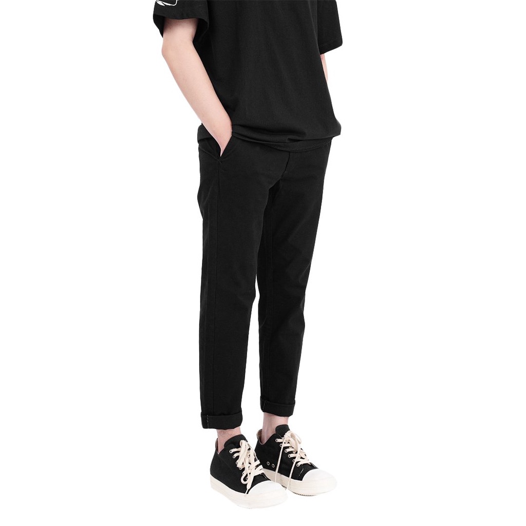 Quần âu cạp cao màu đen chất liệu chinos cao cấp Tum Machines TROUSER Black