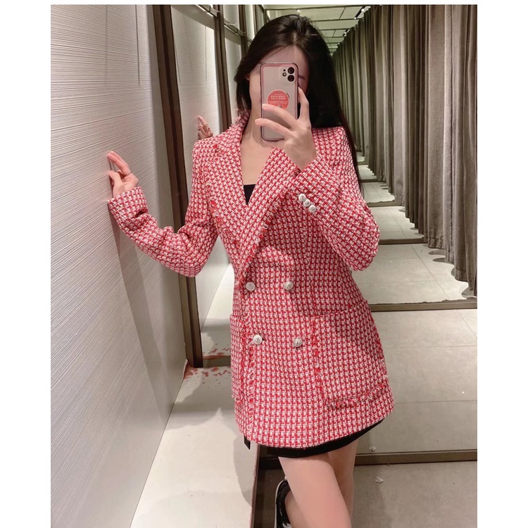 ÁO BLAZER NỮ HOẠ TIẾT HOUNDSTOOTH MÀU ĐỎ TRẮNG - 2443/148