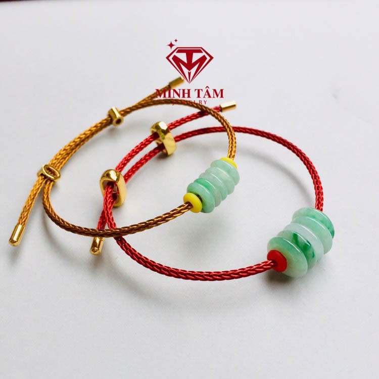 Vòng tay dây cước đồng điếu bạch ngọc,Vòng tay đồng điếu bạch ngọc mix dây kim loại-Minh Tâm Jewelry