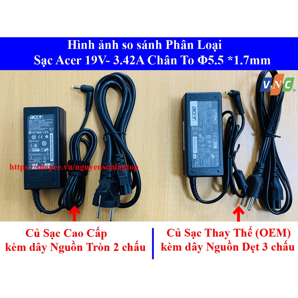 SẠC LAPTOP ACER 19V-3.42A chân To 5.5x1.7mm