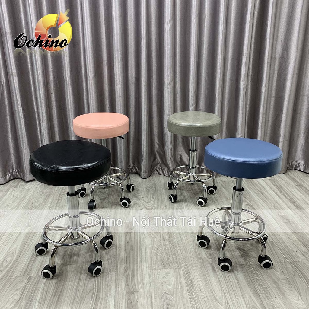 Ghế Spa, Ghế Trang Điểm Xoay Nâng Hạ Điều Chỉnh Độ Cao Thấp Từ 40-55Cm Mẫu Tròn Trơn Sang Chảnh (Ảnh Thật)