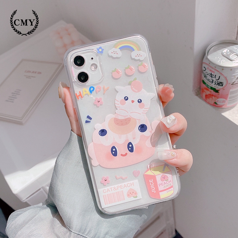 Ốp điện thoại TPU silicon in họa tiết mèo và quả đào cho iPhone11/11Pro 11pro Max X XR XS XS MAX 6 7 8 plus SE | BigBuy360 - bigbuy360.vn