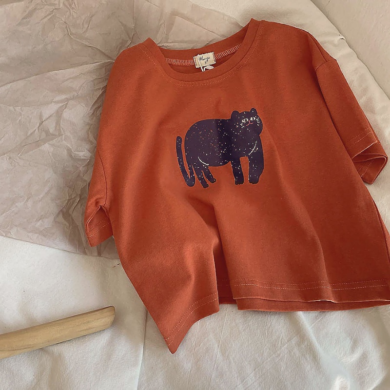 MNGRL Áo Thun Tay Ngắn Cotton Động Vật Phong Cách Hàn Quốc Dành Cho Trẻ Em