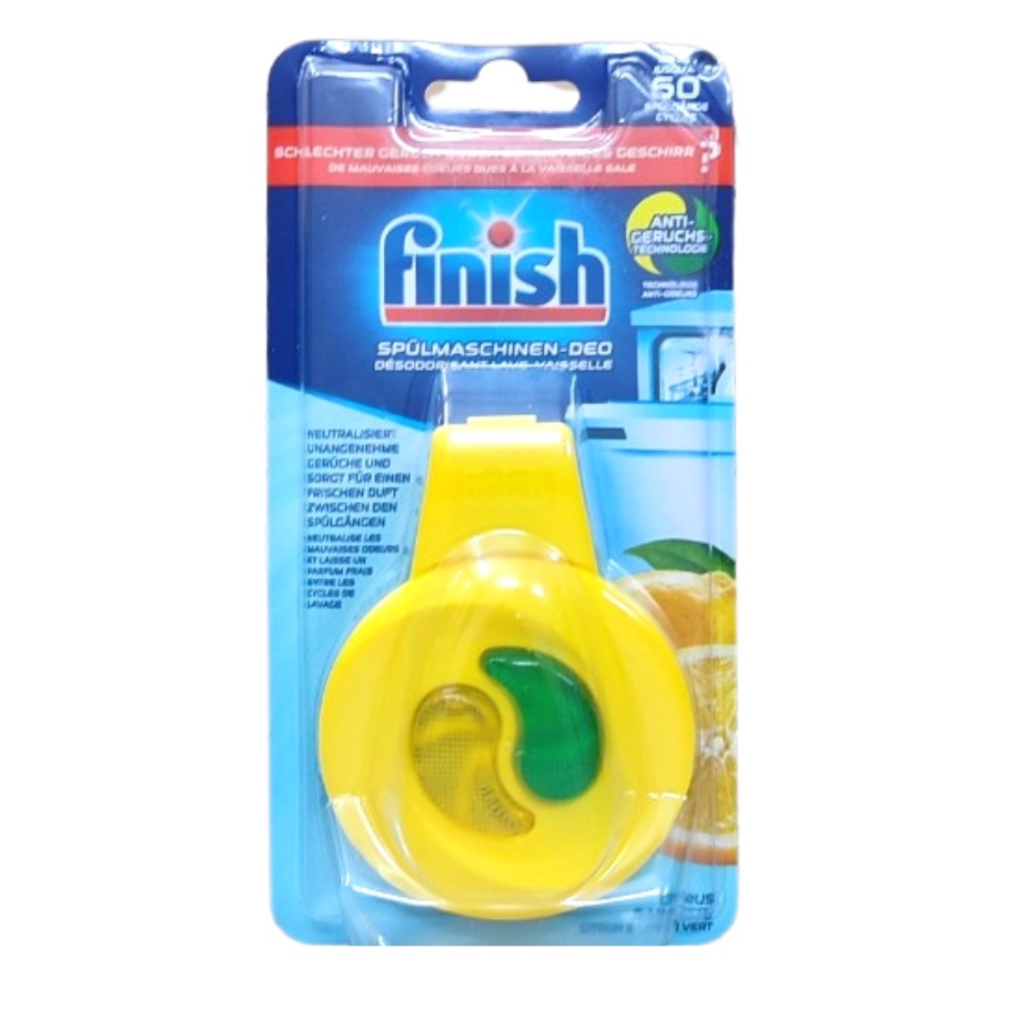 Combo vệ sinh máy rửa bát Finish: Viên vệ sinh Vỉ 3 viên, Treo Khử mùi hương chanh.