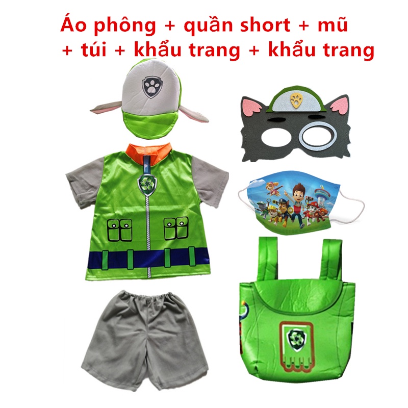 Paw Tuần tra Trang phục Cosplay Ngắn tay trẻ em Bé trai Cô gái Quà tặng sinh nhật Halloween Mặt nạ Đảng