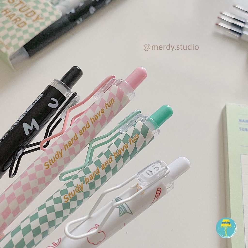 Bút gel đen Mura ngòi kim cao cấp, khô nhanh - Study Hard (tặng ngòi)