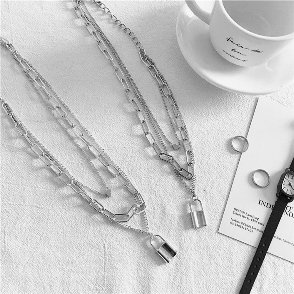 EXPEN Vòng cổ Nhiều Lớp Mặt Ổ Khóa Trái Tim