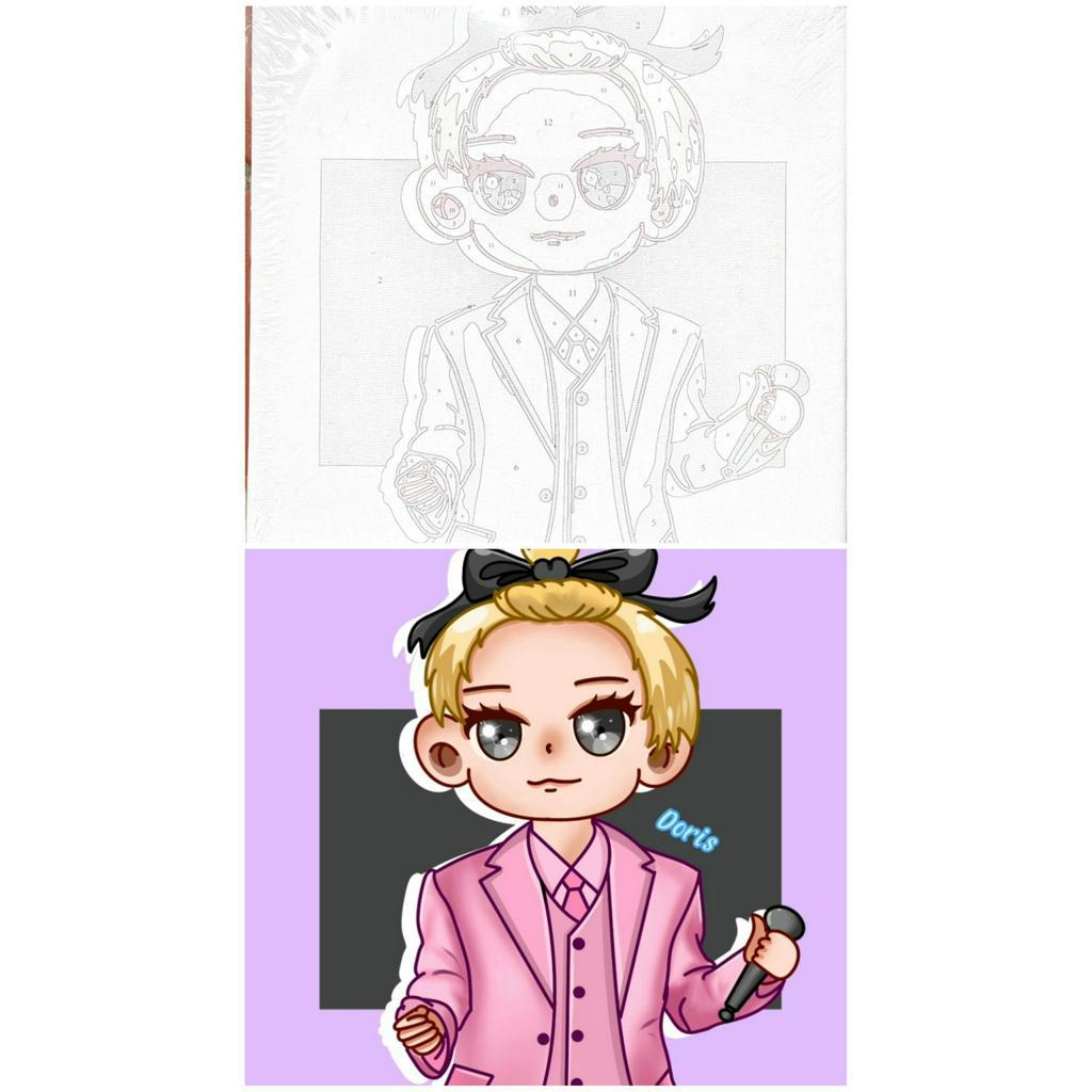 Tranh số hóa Chibi Super Junior siêu siêu dễ thương, tranh sơn dầu số hóa kích thước 20x20