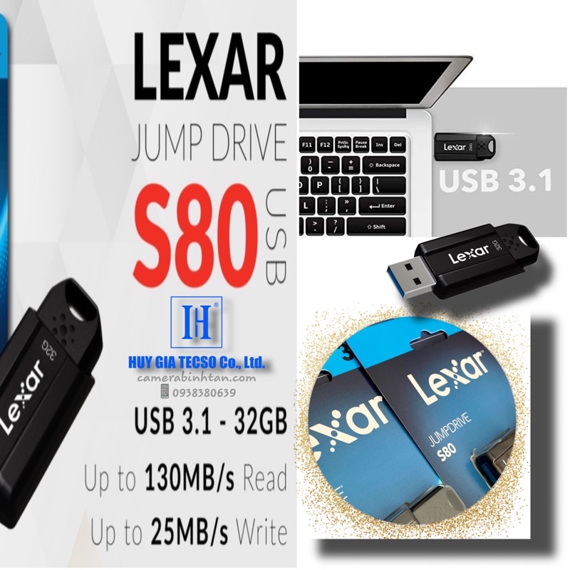 USB Lexar JumpDrive 32GB | 64GB S80 USB 3.1, tốc độ đọc lên tới 130Mb/s | 150M, Ghi 25Mb/s - Viễn Sơn Phân PhốI
