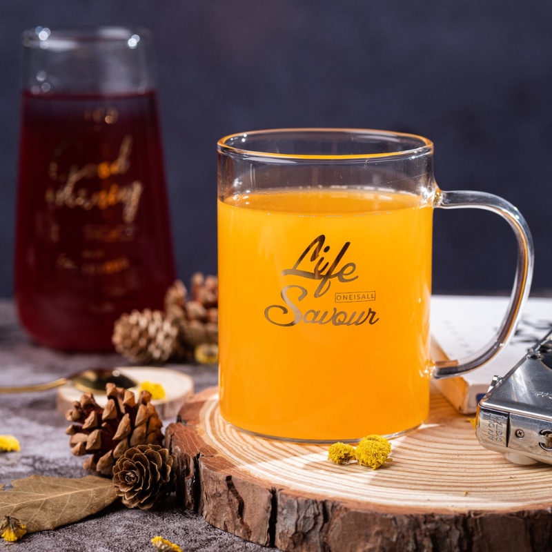 Ly cốc thủy tinh uống nước cute dễ thương decor đẹp có quai LIFE 400ML cao cấp, cốc uống sinh tố cafe chịu nhiêt BOLITA