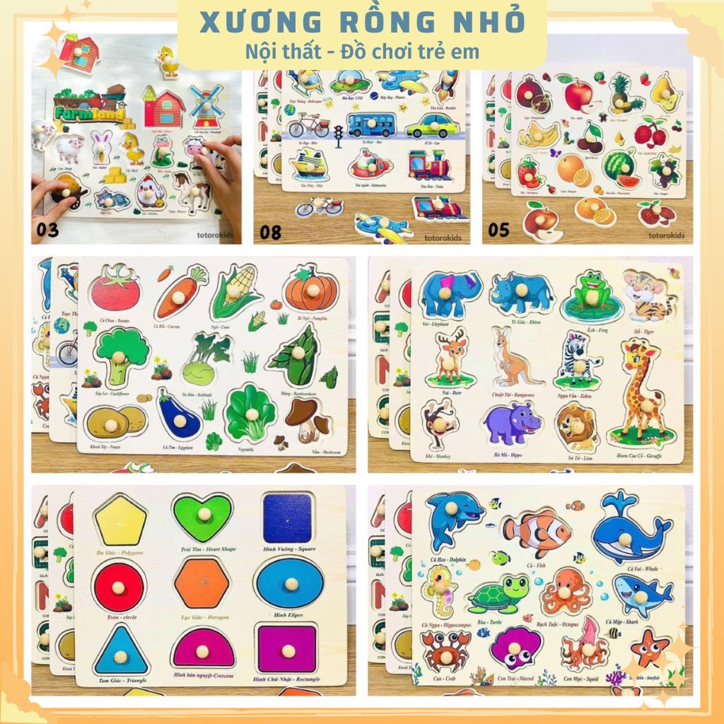 Bảng núm gỗ, đồ chơi gỗ thông minh cho bé 1-6 tuổi, bảng núm gỗ nhiều chủ đề giúp bé học ghép chữ