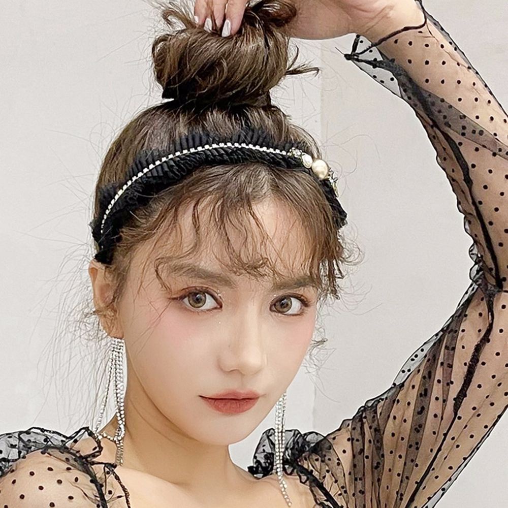 Băng Đô Cài Tóc Vải Lưới Đính Ngọc Trai Phong Cách Hàn Quốc Cổ Điển Cho Nữ