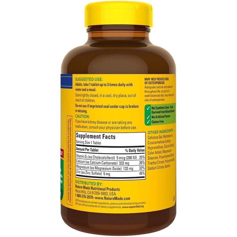 Viên Uống Bổ Sung Canxi Ngừa Loãng Xương Nature Made Calcium Magnesium Zinc with D3 300 viên