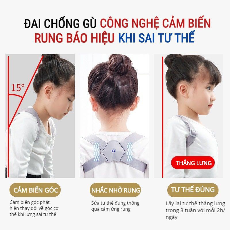 Đai Chống Gù Lưng Có Rung Cảnh Báo Sai Tư Thế - Cảm Biến Nghiêng Thông Minh Cảnh Báo Rung Khi Sai Tư Thế ( Mẫu Mới )