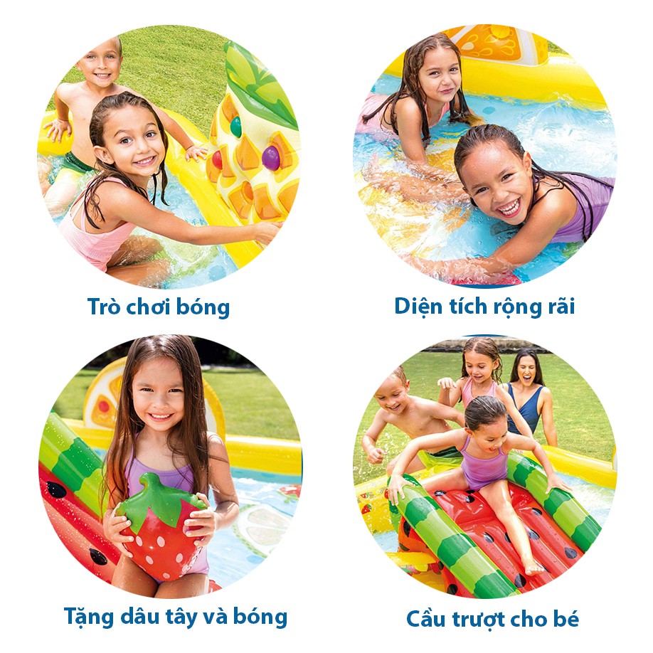 Bể bơi cầu trượt CHÍNH HÃNG, nhiều trò chơi, sắc màu INTEX 57158