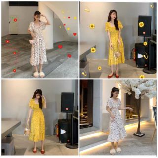 [Order] Đầm maxi hoa nhí cổ vuông bo chun phần ngực
