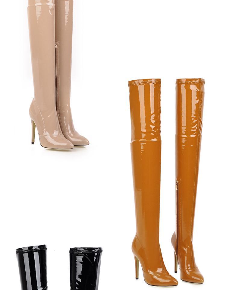 Giày Boot Cao Gót Da Bóng Co Giãn Phong Cách Tiệc Tùng Quyến Rũ 33-49