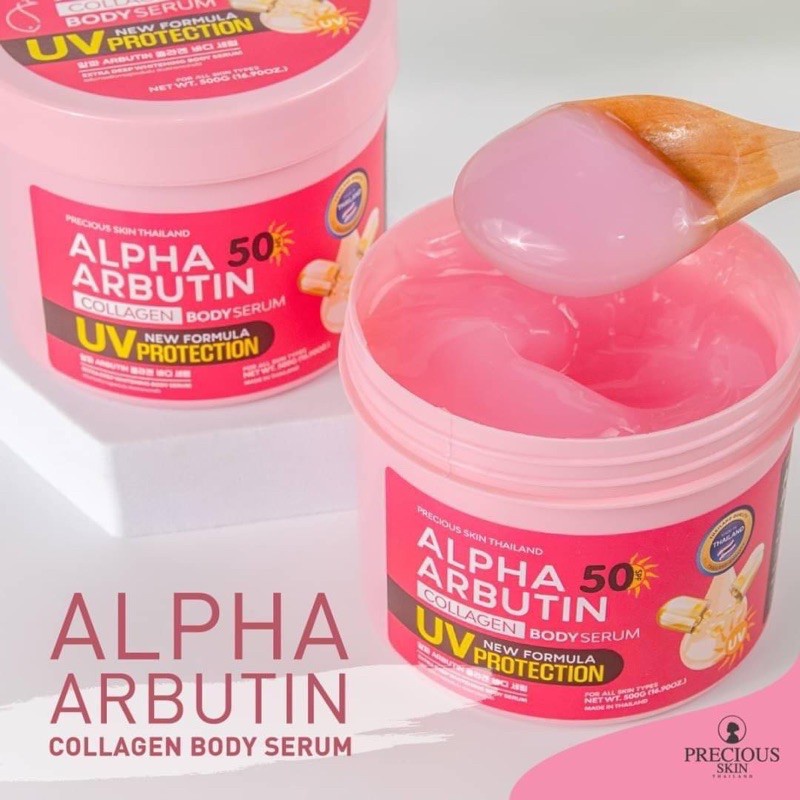 [DATE MỚI] Kem Dưỡng Trắng Da Chống Nắng Alpha Arbutin Collagen Body Serum UV 50 SPF Precious Skin Thái Lan 500g