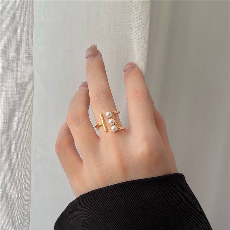 Nhẫn nữ thời trang mạ vàng đính ngọc trai nhân tạo cá tính - cocochang shop