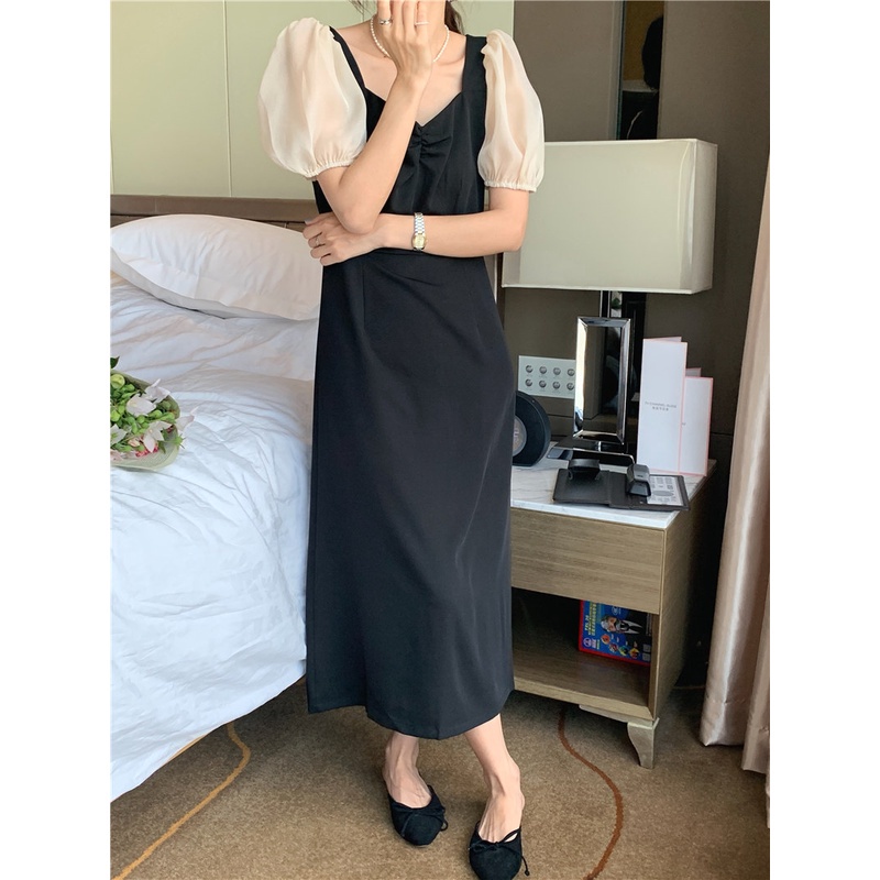 Đầm Dài Tay Phồng Cổ Vuông Phong Cách Hàn Quốc Mới 44761