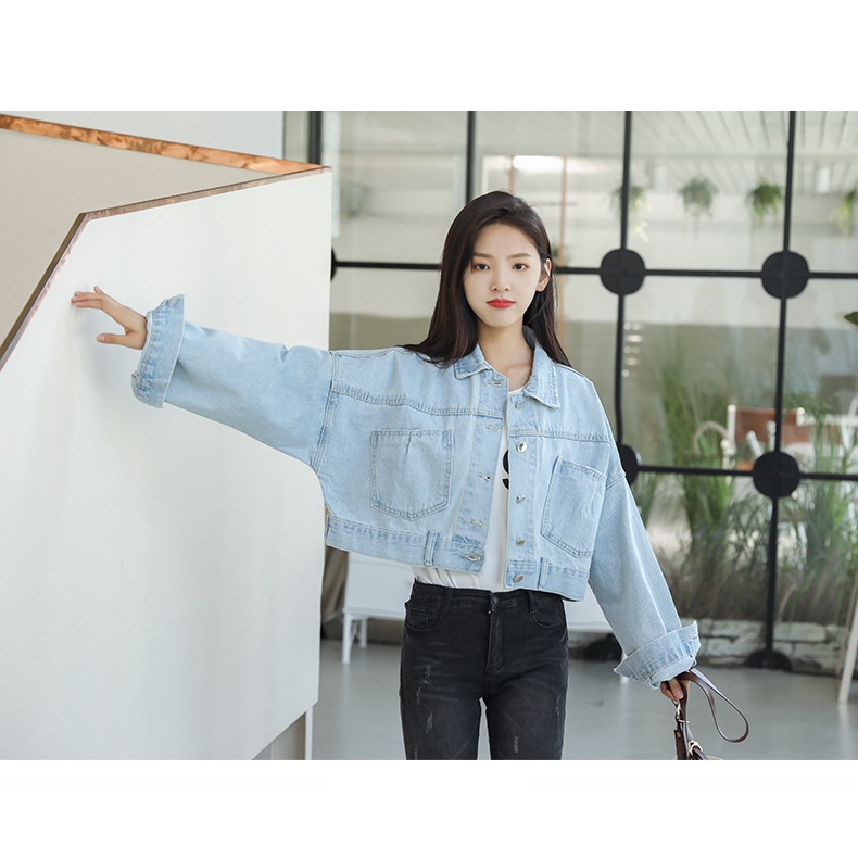 Áo Khoác denim Ngắn Cột Dây Phong Cách Hàn Quốc Mới