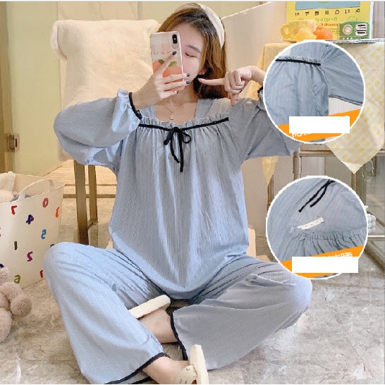 Bộ đồ bầu CỔ BÈO - Đồ sau sinh cho con bú ti dài tay, quần áo cho mẹ thời trang đẹp mặc nhà Cotton mùa hè giá rẻ Bigsize