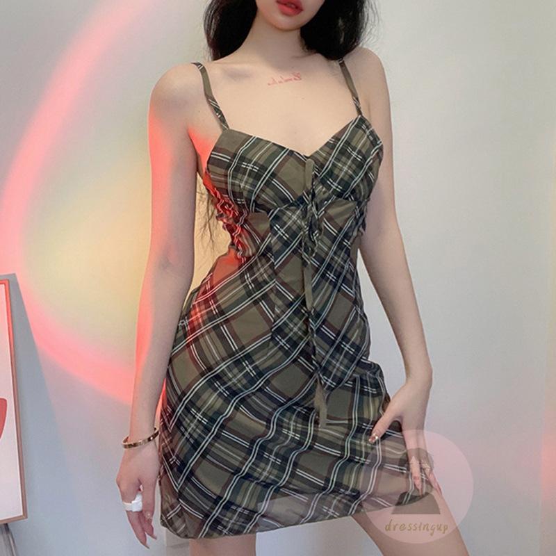 Đầm Ngắn Hai Dây Ôm Dáng Họa Tiết Kẻ Sọc Cổ Điển Thời Trang Mùa Hè Cho Nữ