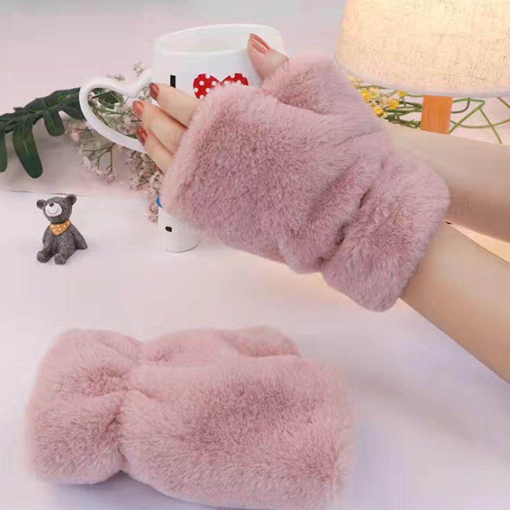 Găng Tay Giả Lông Thỏ Dày Mềm Mại Giữ Ấm Cho Nam Và Nữ