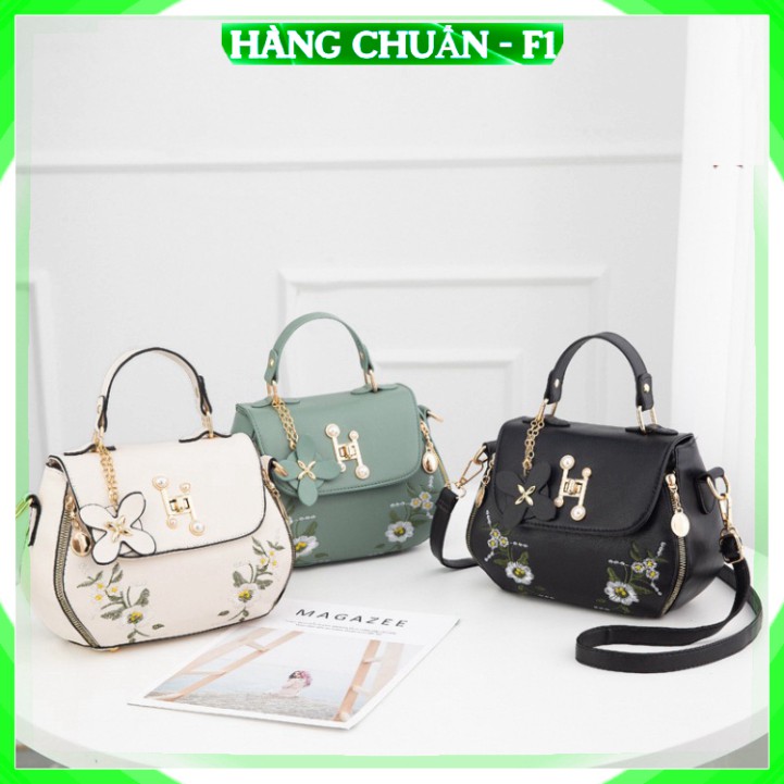 ❤𝑭𝑹𝑬𝑬𝑺𝑯𝑰𝑷 ❤ Hàng Cao cấp - Túi xách túi đeo chéo nữ da PU Thêu hoa Màu trắng xanh đen Kaki cao cấp công sở dự ti