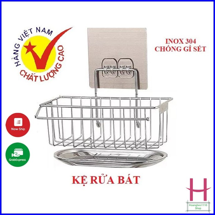 Kệ inox để đồ rửa chén bát dán tường có khay hứng nước cao cấp
