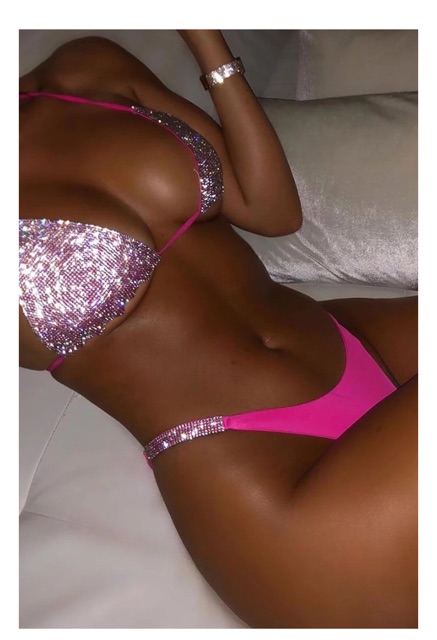 [BKN465] &lt;ÂU&gt; SET BIKINI MIX ĐÁ LITI ĐEN QUẦN THONG/LỌT KHE (KHÔNG MÚT)