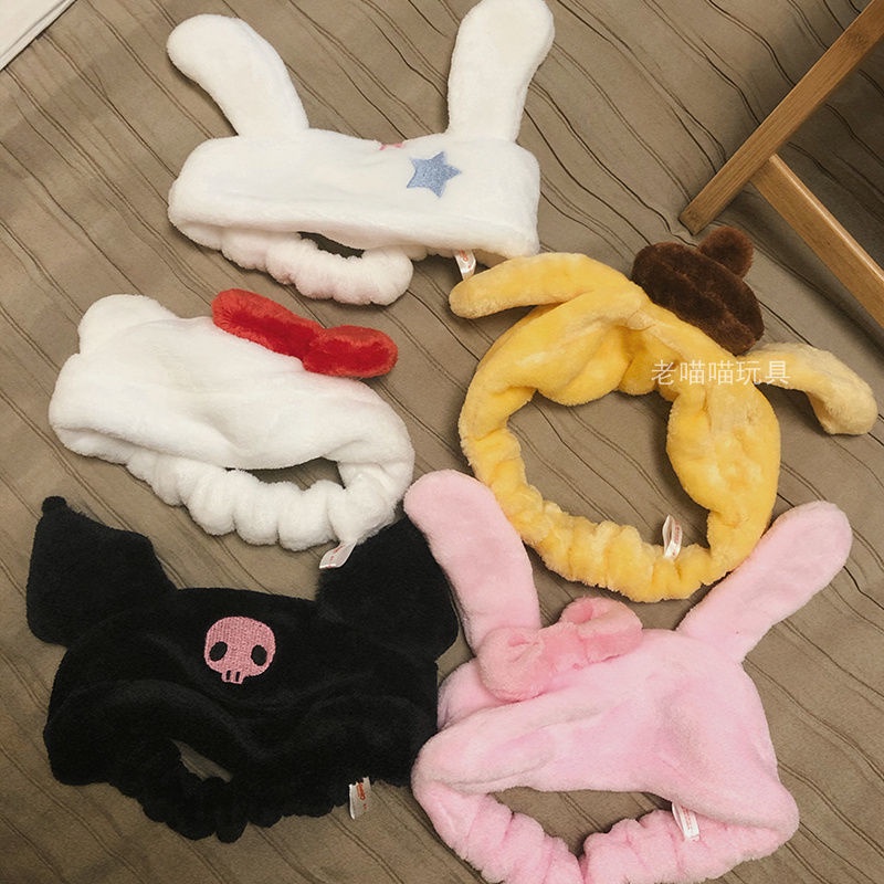 Băng Đô Cài Tóc Rửa Mặt Phủ Lông Họa Tiết Chú Chó Kuromi Melody Cinnamon Đáng Yêu