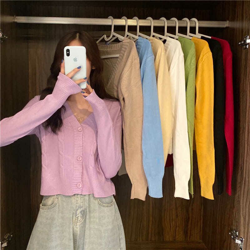 Áo Khoác Cardigan Thun Len Tay Dài Dệt Kim Thời Trang Ulzzang