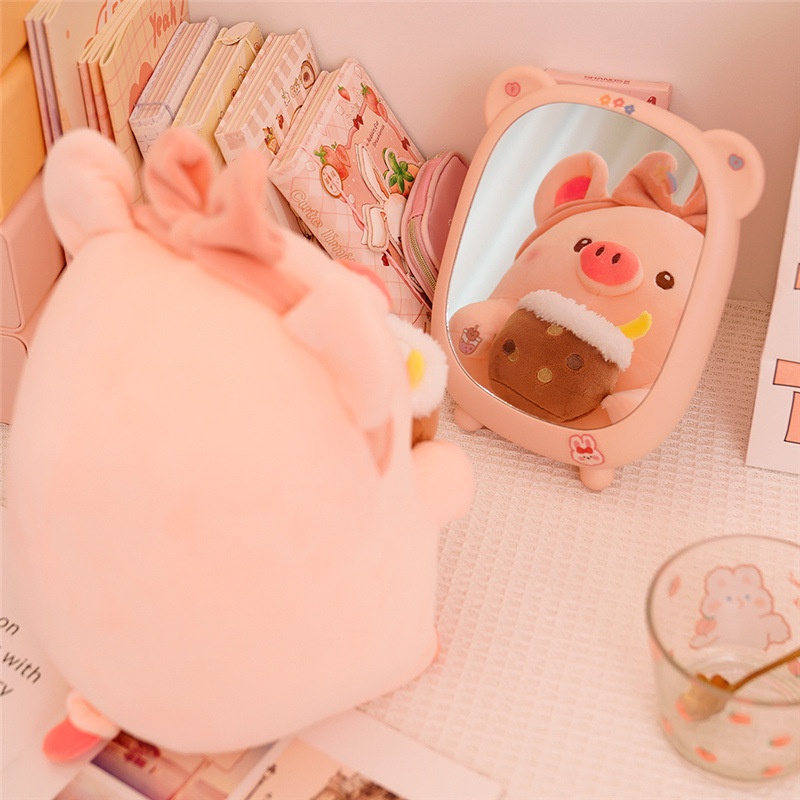 Thú Nhồi Bông Hình Chú Heo Uống Trà Sữa Dễ Thương