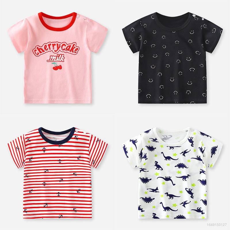 Áo Thun Tay Ngắn Họa Tiết Khủng Long Hoạt Hình Dễ Thương Dành Cho Bé Trai Và Bé Gái
